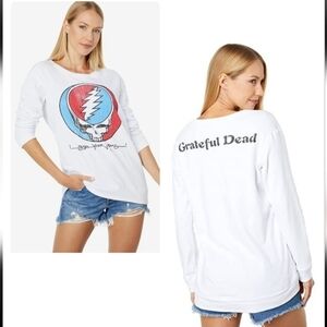 Chaser Grateful Dead Steal Your Face Cotton Fleece White Crew Neck Pullover M